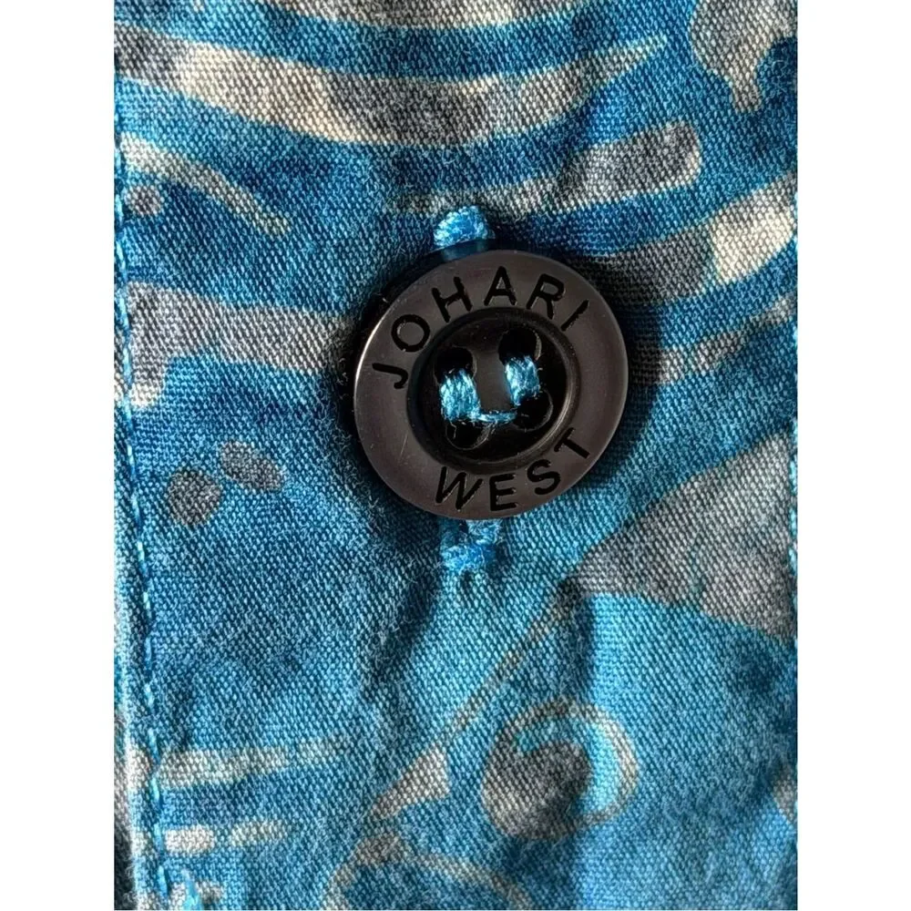 Johari West Button Up Mens XL Blue Fish Short Sleeve
